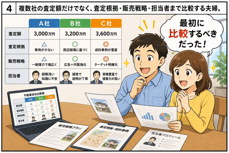 不動産会社の査定額・査定根拠・販売戦略・営業担当者を比較して選ぶ夫婦
