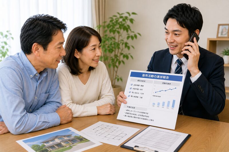 約束した時間に連絡し、進捗を報告する営業担当者