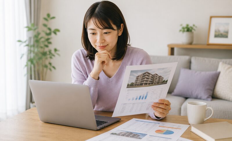 自宅マンションの現在価値を確認する女性