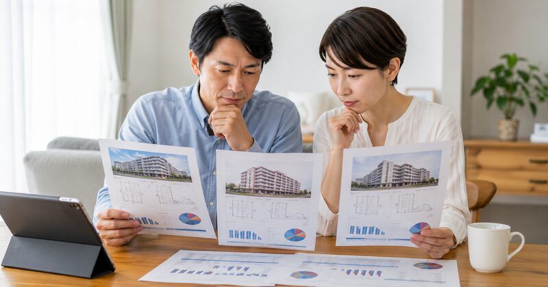 3社のマンション査定額を比較する夫婦