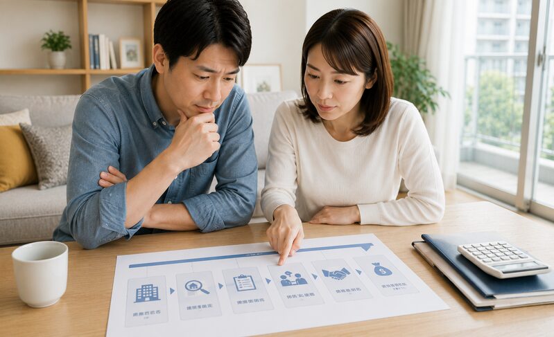 マンション売却の流れを確認する夫婦