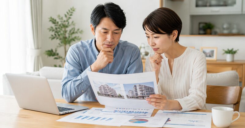 自宅マンションの査定資料を確認する夫婦