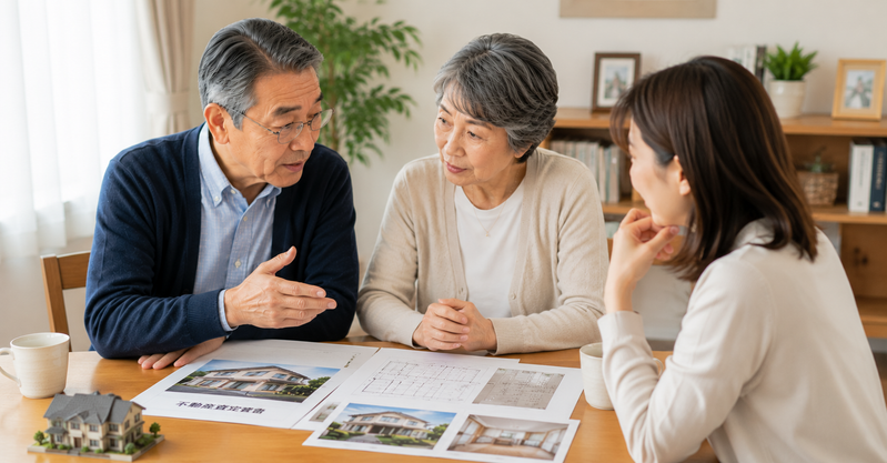 自宅の相続について子どもと話し合う70代夫婦