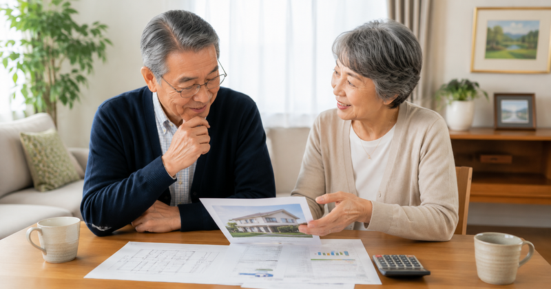現在の家でこれからの暮らしについて話し合う70代夫婦