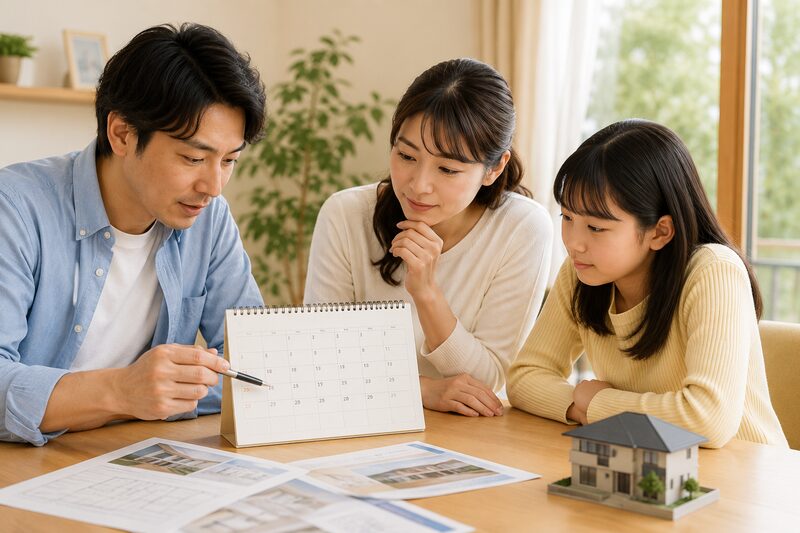 家族がカレンダーを見ながら

「30日以内に売却したい」

と話し合っている様子