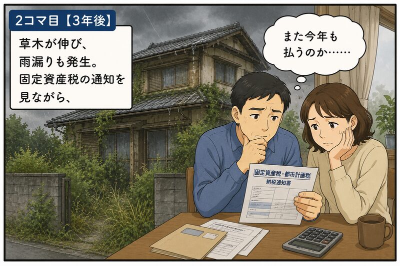 相続した実家の固定資産税の納税通知書を見ながら暗い気持ちになる夫婦