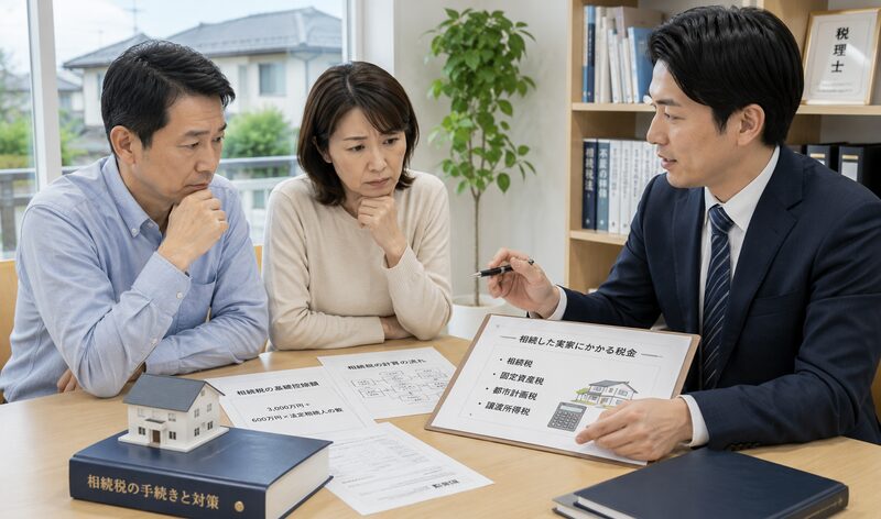 相続した実家の税金について専門家へ相談する家族