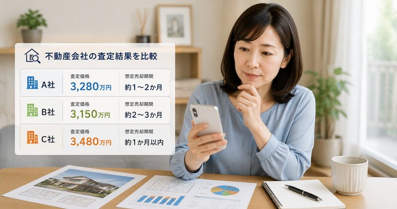 スマホで複数の査定結果を比較する40代女性

HOME4Uを連想するがロゴは入れない