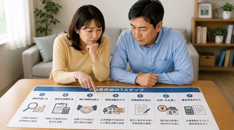 不動産売却の7ステップを確認する夫婦