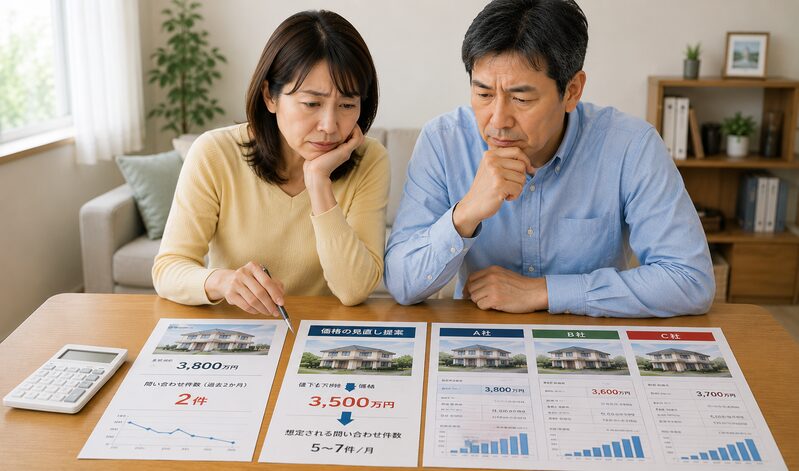 問い合わせが少なく、値下げするか査定資料を見ながら悩む夫婦