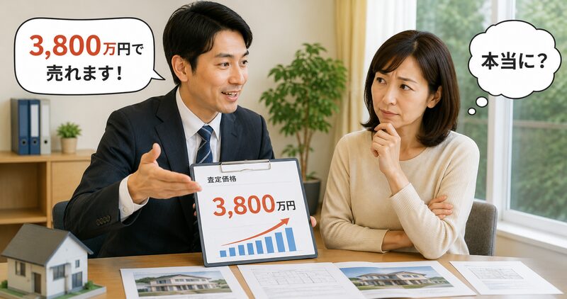 営業マン

「3,800万円で売れます！」

女性

「本当に？」

少し不安そう