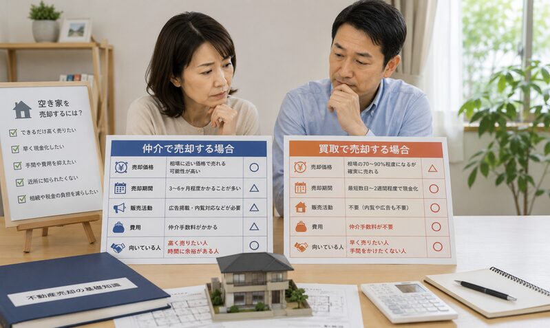 空き家売却で仲介と買取を比較する夫婦