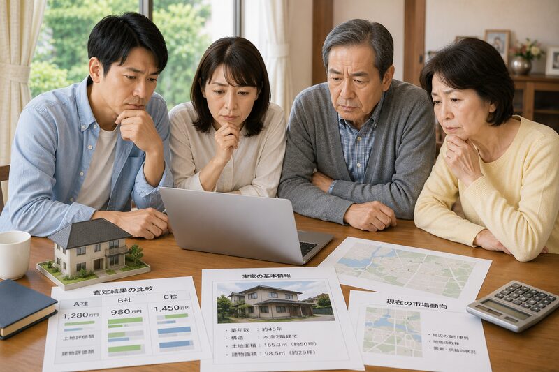 築年数の古い実家の現在価値を確認する家族