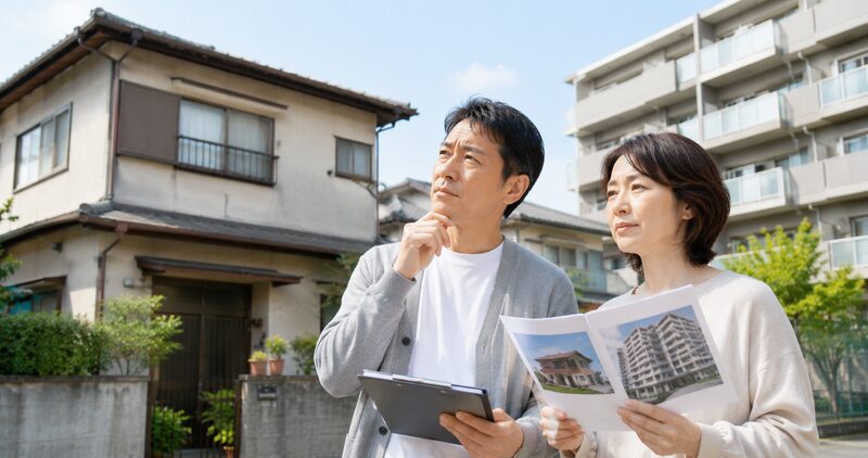 築年数の古い戸建てとマンションを確認する夫婦