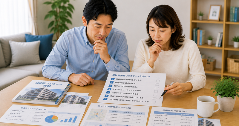 40代夫婦が不動産投資を始める前のチェックポイントを確認する様子