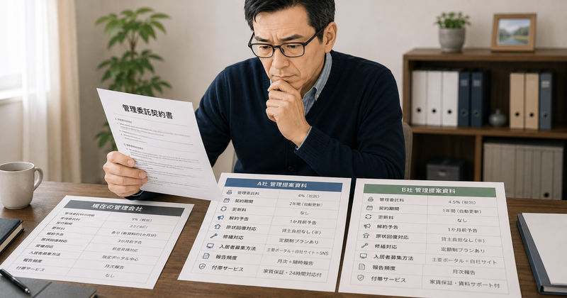 現在の管理委託契約と他社の賃貸管理サービスを比較するオーナー