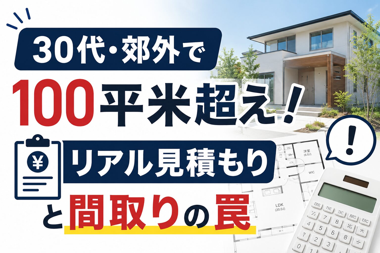30代夫婦が郊外に建てた100平米超え注文住宅の間取り図と見積書のイメージ