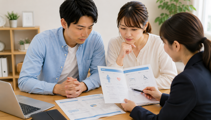 住宅ローンの団体信用生命保険の条件を確認する夫婦
