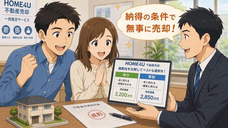 HOME4Uで複数社を比較。仲介と買取の両方を提案してもらい、納得できる条件で無事売却。
