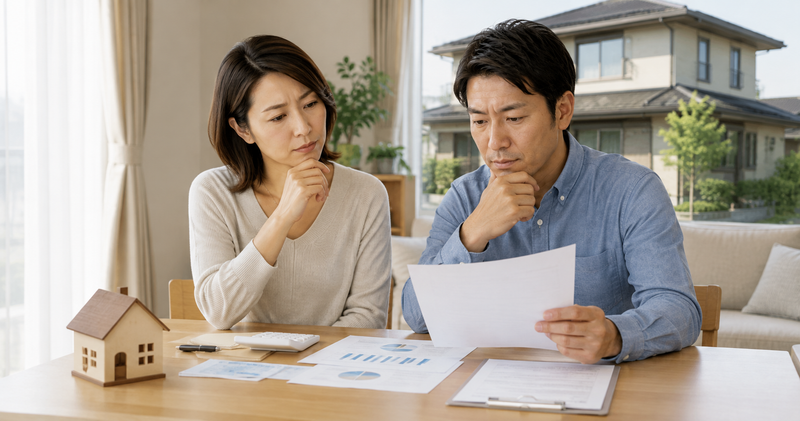 自宅を売るか住み続けるか夫婦で相談している様子