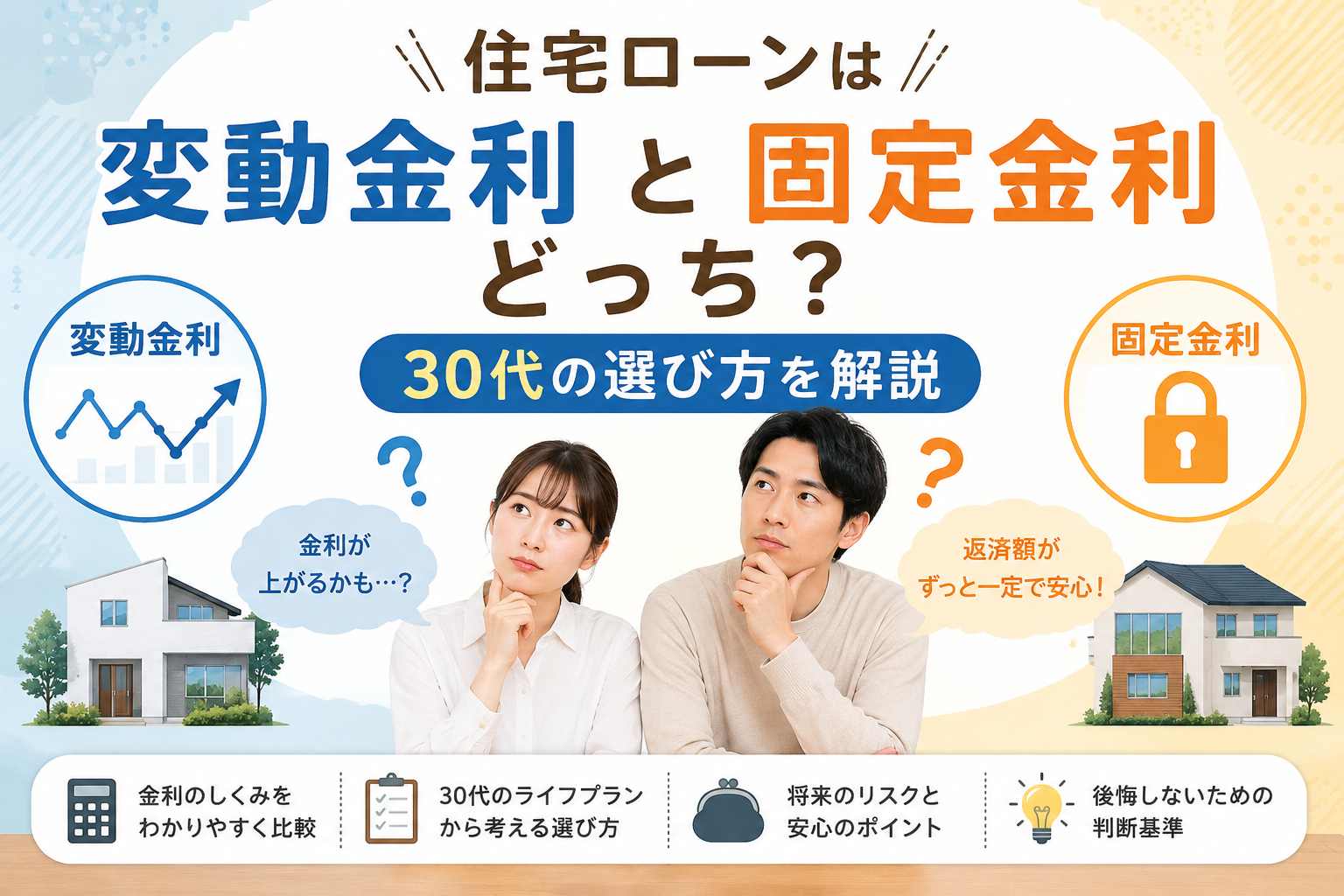 住宅ローンの変動金利と固定金利を比較して選ぶ30代夫婦