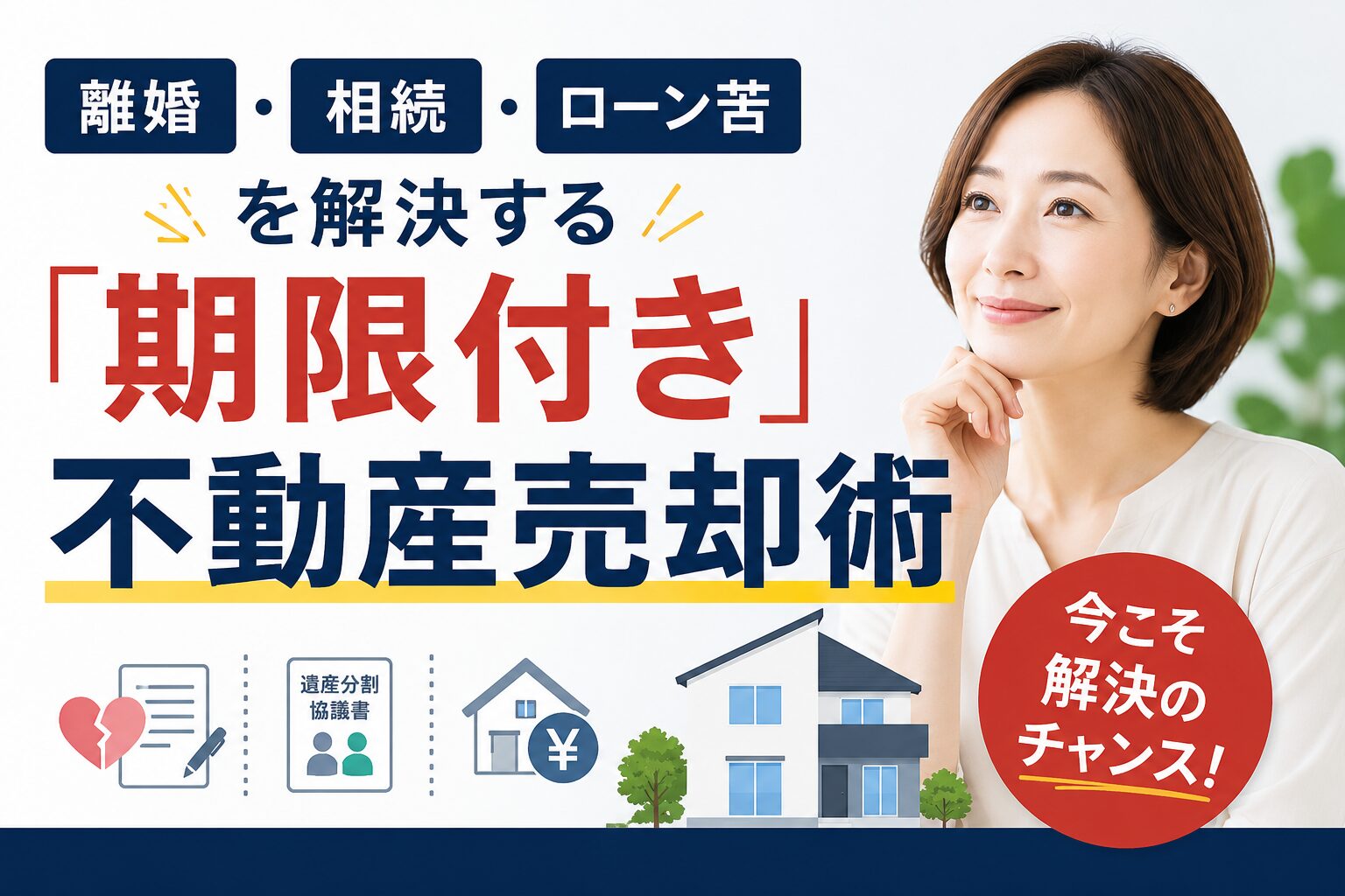 時計の針と差し押さえの危機をイメージした、期限付き不動産売却を説明するアイキャッチ画像