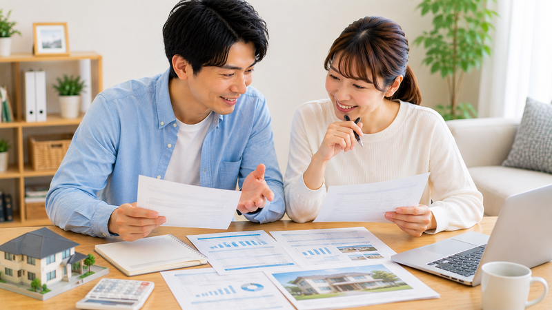住宅ローン審査に向けて借入や返済計画を整理する夫婦