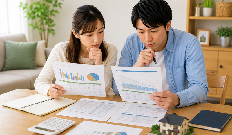 子どもの教育費と住宅ローン返済の時期を確認する夫婦