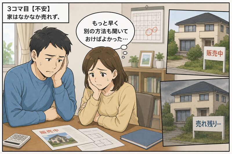期限が迫っても家がなかなか売れず、もっと早く別の売却方法を検討すればよかったと後悔する夫婦
