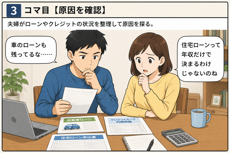 借入額と返済額を整理し、スマートフォンやパソコンで複数のネット銀行の住宅ローンを比較する30代夫婦