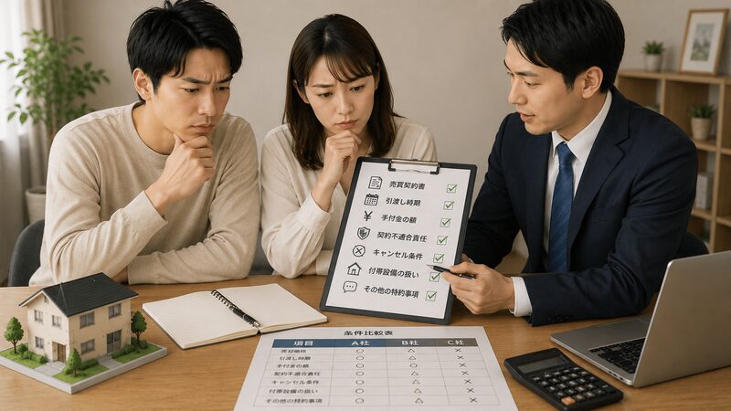 契約条件をしっかり確認する夫婦