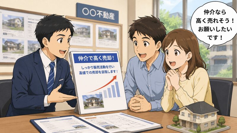 営業担当者から「仲介なら高く売れますよ」と勧められ、期待する夫婦