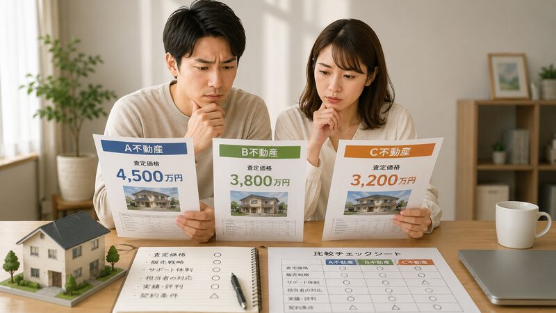 複数社の査定価格を比較検討する夫婦