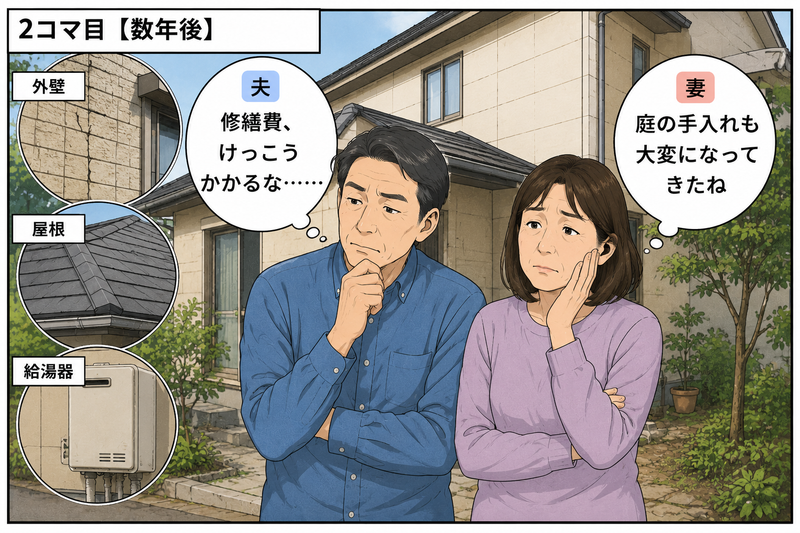 外壁や屋根、給湯器の修繕費と庭の手入れの負担が増え、今後の住まいについて悩む夫婦