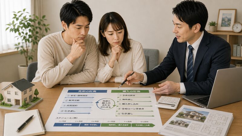 不動産売却と購入の計画を立てる夫婦