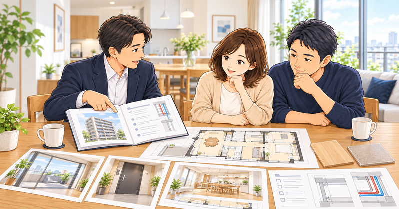 マンションリノベ前に管理規約や工事申請と間取り図を確認する夫婦