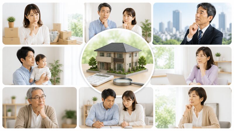 自宅の査定について思いを巡らす人々