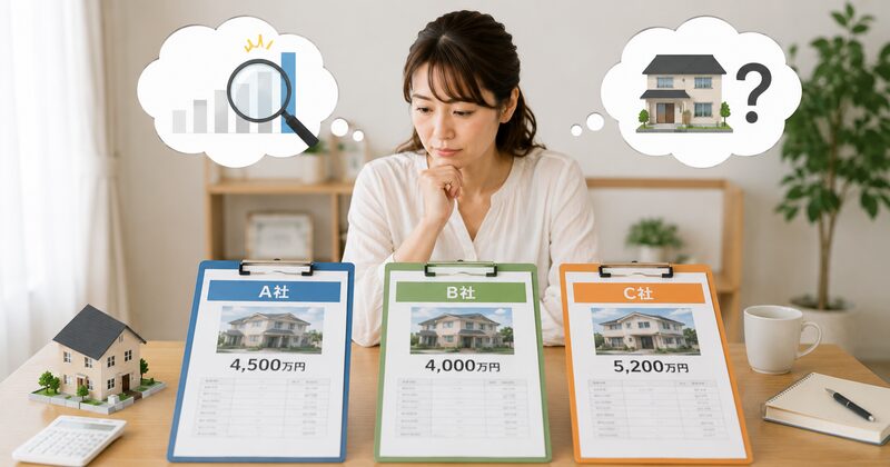 複数の不動産会社の査定額を比較する主婦