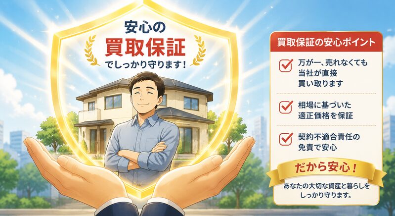 安心の買取保証で守られる売主のイメージイラスト