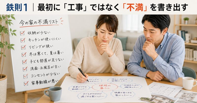 自分の家の不満を書き出す夫婦
