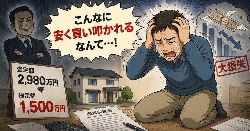 家を安く買い叩かれて頭を抱えて泣き崩れる男性