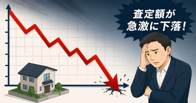 査定額が急激に下がっていく様子を表す折れ線グラフのイメージ
