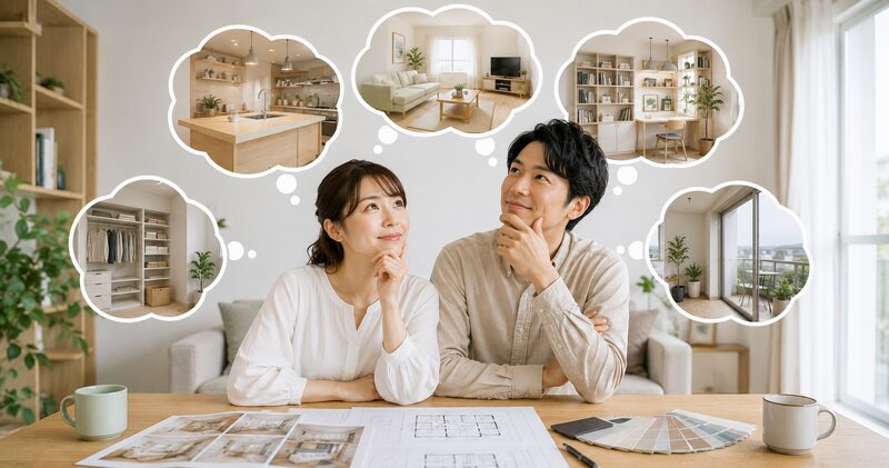 リフォーム工事完了後の暮らしを想像する夫婦