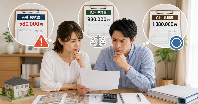 見積りを比べる夫婦
